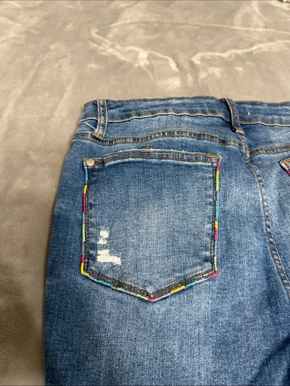 Judy Blue Medium Blue Rainbow Distressed Skinny Jeans style# JB88266 item: 72503